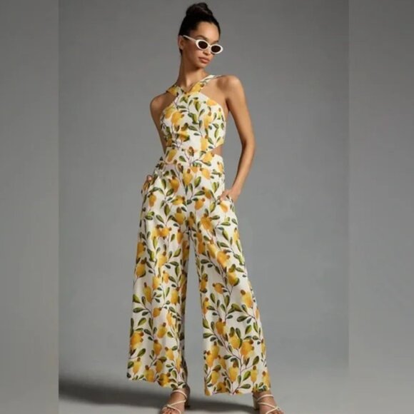 FARM RIO Halter Cutout Wide-Leg Jumpsuit-Size L - Picture 3 of 12